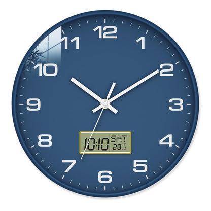 12 Inch Wall Clock, Silent Non-Ticking Analog with LCD Display, Battery Operated, Perpetual Calendar, Date, Weekday & Temperature (°C/°F), Tempered Glass for Living Room, Bedroom, Kitchen, Office