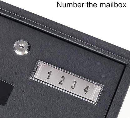 Decaller Wall Mount Mailbox with Key Lock, Metal Rust-Proof Mail Box with Newspaper Compartment for Outside, 15.4" x 12" 4.8", 2203 Black