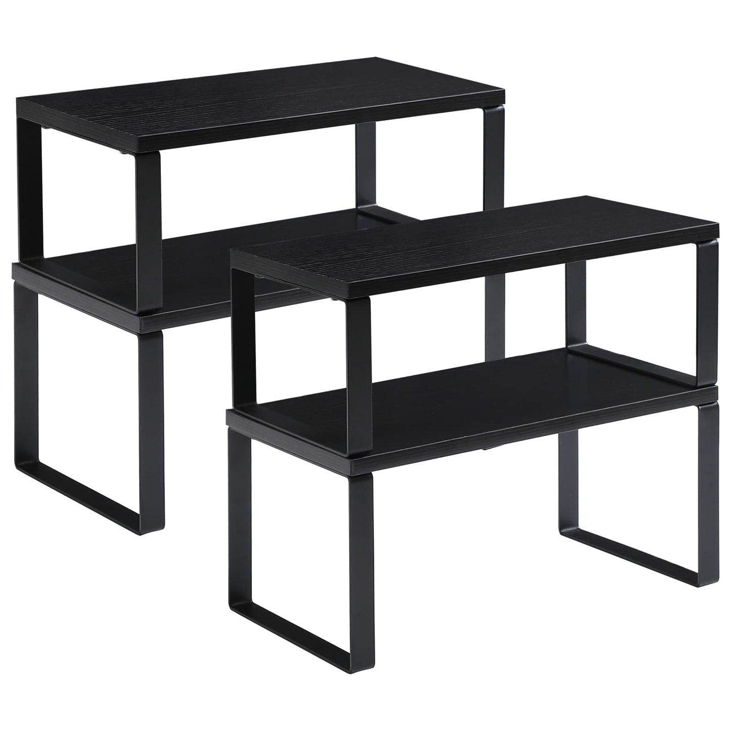 YMYNY Cabinet Shelf Organizer, Spice Racks Set of 4, Kitchen Counter Shelves, Stackable, Wood, Cupboard Organizer for Dishes, Seasoning, Cans, Coffee Mugs, Black, HSR002B-2