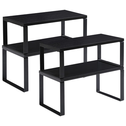 YMYNY Cabinet Shelf Organizer, Spice Racks Set of 4, Kitchen Counter Shelves, Stackable, Wood, Cupboard Organizer for Dishes, Seasoning, Cans, Coffee Mugs, Black, HSR002B-2