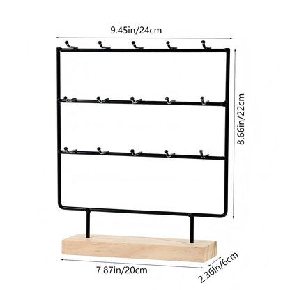sanbeitang Earring Display Stand for Vendors, 3 Tier Black Wood Earring Rack with 15 Hooks, Stand Holder for Selling for Earring Keychains
