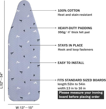 Ironing Board Cover and Pad Standard Size 15 x 54, 3 Pairs of Hook and Loop