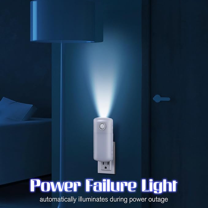 Enhon Emergency Power Failure Night Lights, 5-in-1 Multi Color LED Light, Rechargeable Flashlight with Foldable Plug, Automatic On Off Motion Sensor for Bedrooms, Hallways, Black Outs(3 Pack)