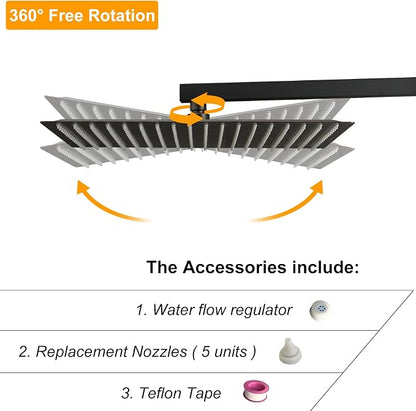 BESy 16 Inch Rain Shower Head, 16" Square Rainfall & High Pressure Stainless Steel Bath Showerhead, 1/16" Ultra Thin, Waterfall Full Body Coverage with Silicone Nozzle, Oil Rubbed Bronze Finish