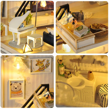 DIY Miniature Dollhouse Kit, Mini House Making Kit with Furnitures and Dust Cover, Tiny House Kit to Build for Adults, Hobby Craft Gift for Christmas Day, Loft House