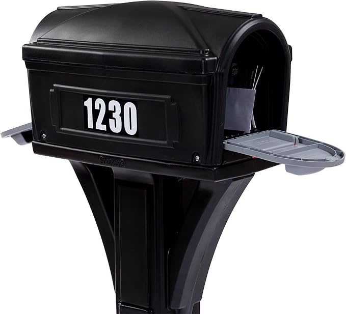 Simplay3 Classic Plastic Residential Mailbox & Post Mount Combo Kit with 2 Access Doors - Black