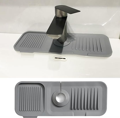 Kitchen Sink Splash Guard, Silicone Faucet Handle Drip Catcher Tray, Fit