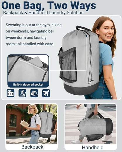 Laundry Bag with Shoulder Straps and Mesh Pocket Laundry Backpack Large