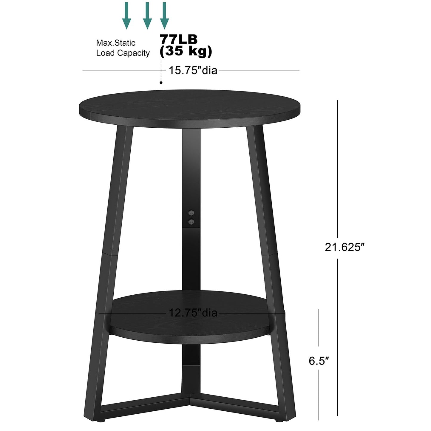 sthmec Small Round End Table, 2 Tier Side Table with Storage Shlef,Coffee Table Wooden Tabletop & Metal Frame,Round Accent Table Small Nightstands Couch Tables for Bedroom,Livingroom, Black
