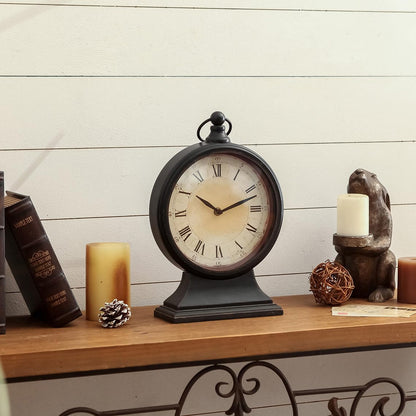 NIKKY HOME Vintage Black Mantel Clock, Silent Classic Large Table Clock