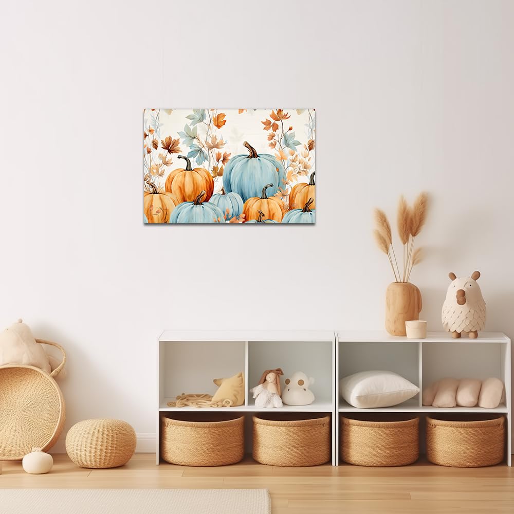 QIXIANG Fall Harvest Wall Art Autumn Pumpkin Fall Leaf Canvas Prints Halloween Pictures Wall Decor Living Room Decor Frame (Pumpkin B, 12.00" x 18.00")