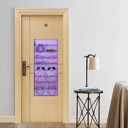 ANZORG Wall Hanging Headband Organizer Ribbon Hair Hoops Storage Hairbands Hair Accessory Holder with Clear Pockets (PURPLE-16 POCKETS)