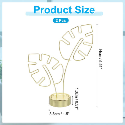 PATIKIL Monstera Memo Clip, 2 Pcs Table Card Holder Message Note Cards Display Photo Display Stand for Memo Paper Photo Wedding Desk Office Home Store Supplies, Gold Tone