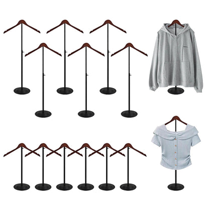 wdbg 12 Pack T Shirt Display stand, Adjustable T shirt Shoulder Stand for Vendor Portable Hanging wooden Clothes Rack for Clothing Dress Jacket Coat Retail 17-31.5 Inch, Black