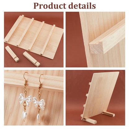 PH PandaHall 4-Tier Wooden Earring Display Stand, Retail Jewelry Display Riser Removable Showcase with Slots Rustic Earring Display Card Holder for Selling Craft Showing Exhibition Jewelry Storage