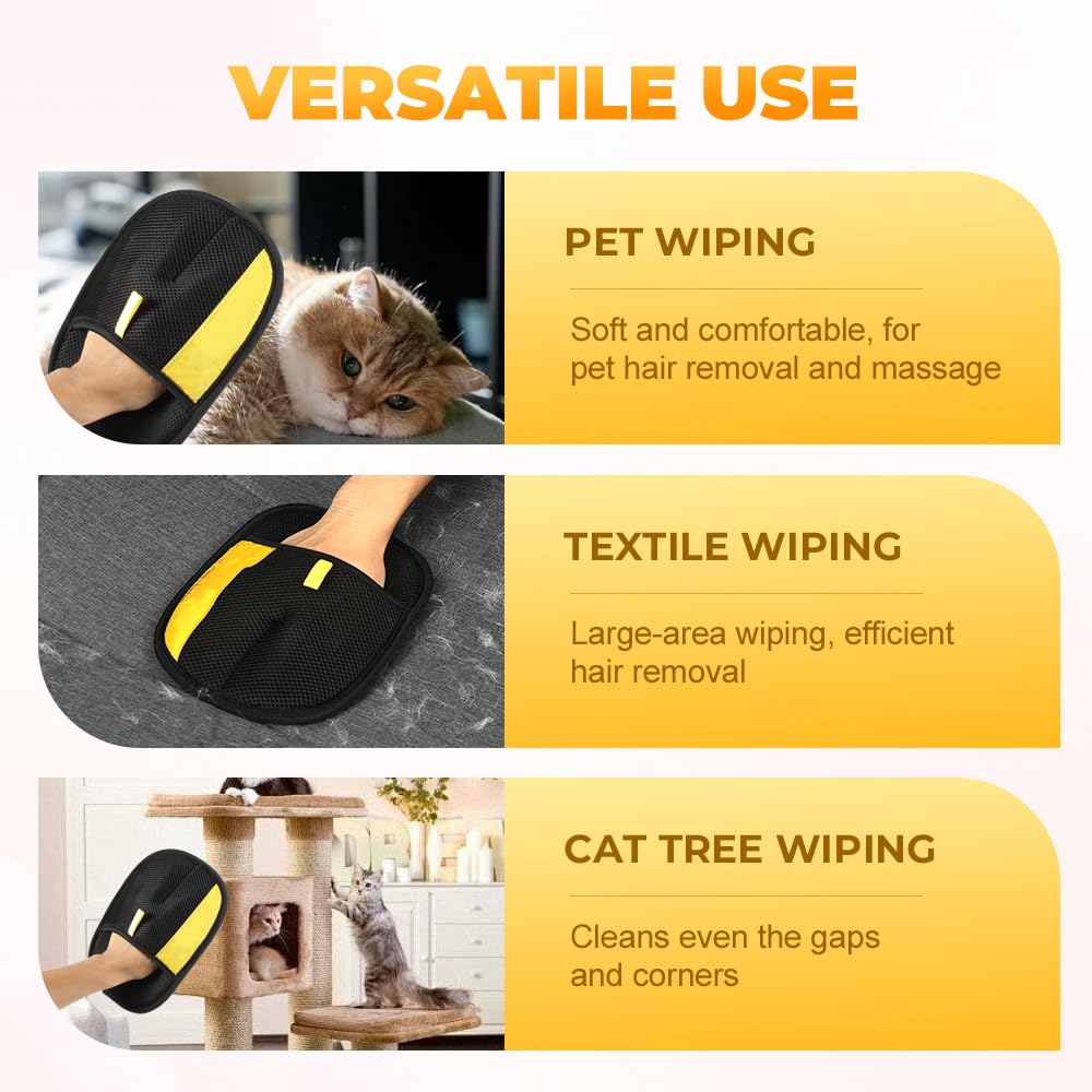 Mustowl 2025 Thickened Strong Pet Hair Removal Glove for Cats & Dogs, Electrostatic Gloves for Pet Grooming, Reusable Quick De-Shedding Gloves for Couch, Clothing, Carpet, Furniture, Car Seats (1pc)