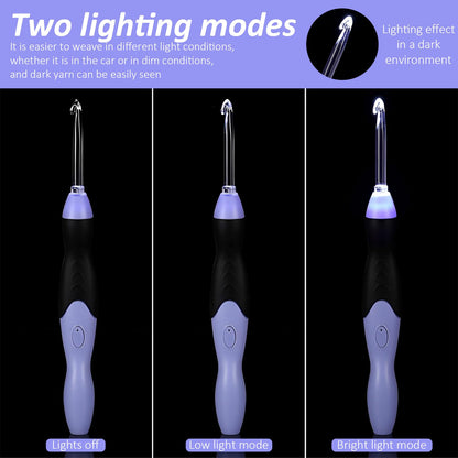 Light Up Crochet Hook Set, 11 Sizes Lighted Crochet Hooks with Case, Rechargeable Crochet Hook 2.5 mm to 8 mm, DIY Crochet Hooks Set for Crocheting and Knitting, Interchangeable Heads Hooks