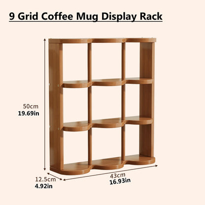 STEHEMO Wooden Coffee Mug Display Rack, Countertop Freestanding Grid Vintage Coffee Cup Display Stand, Rustic Coffee Mug Holder Organizer for Kitchen, Coffee Station,9 Grid