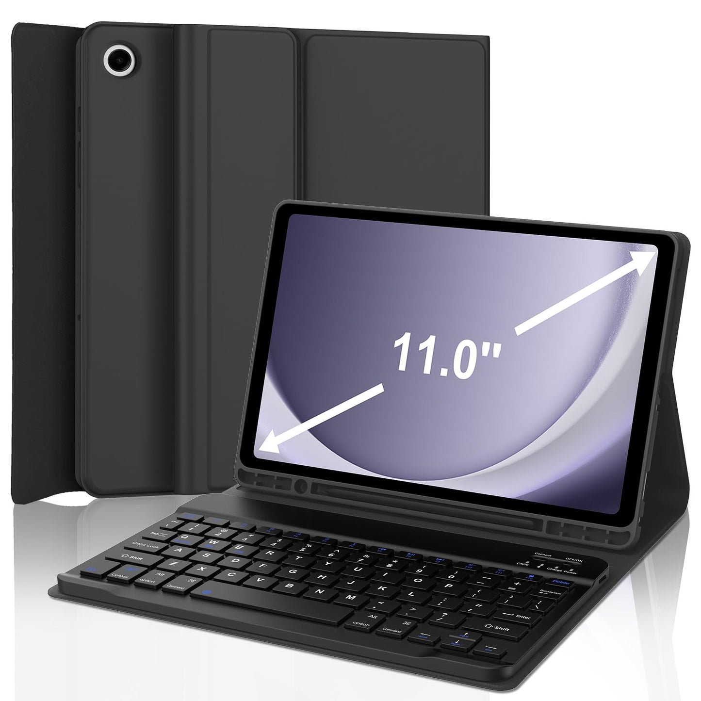 Keyboard Case for Samsung Galaxy Tab A9+ Tablet 11”, Dechatable Keyboard Bluetooth, Smart Cover Galaxy A9 Plus Tablet Case with Keyboard, Leather Folio Case for Tab A9 Plus with Pencil Holder, Black