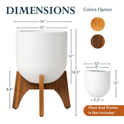 KUTE NEST 8.8" H x 14" W Acacia Solid Wood Plant Stand, Mid Century Plant Holder for Outdoor & Indoor Use, Ideal for Corso & Arco Planter, Walnut Finish for Modern Home (Walnut, Low - Small)