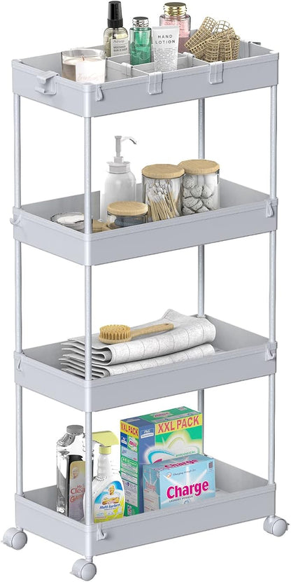 SPACELEAD 4 Tier Rolling Cart with Wheels, Storage Craft Art Trolley Organizer Serving, 3 Hanging Baskets Easy Assembly, for Office, Living Room, Kitchen