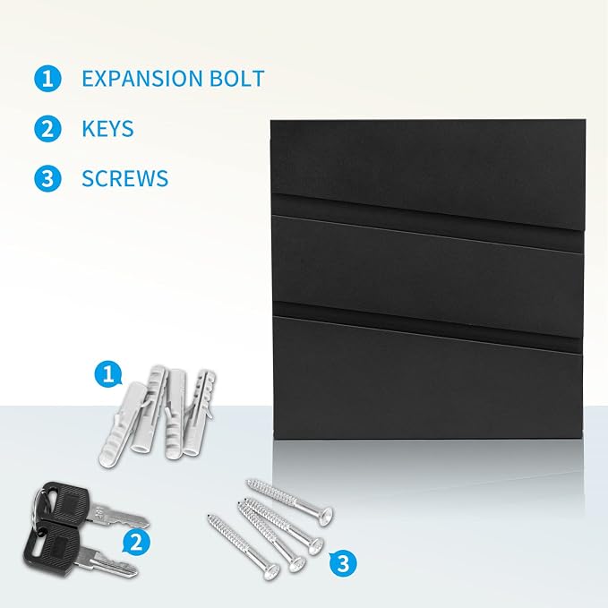 Wall-Mount Mailbox with Lock and Keys, Security Key Drop Box for House Outside, Locking Postbox, Steel Metal Rust-Proof Mail Box, 14.57 x 14.57 x 4.33 Inch, Black, MD002 X-Large