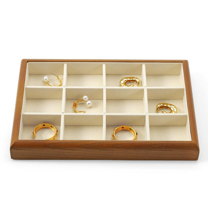 Oirlv Solid Wood 12 Grid Jewelry Organizer Tray Jewelry Drawer Organizer for Rings Earrings Storage Display(Creamy-white)