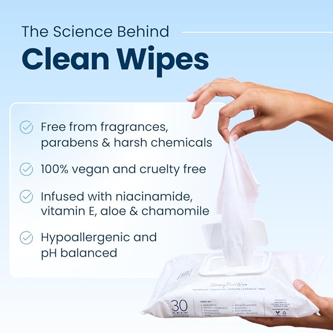Clean Skin Club XL Premium Face Wipes, Extra Moist Makeup Removing Towelettes