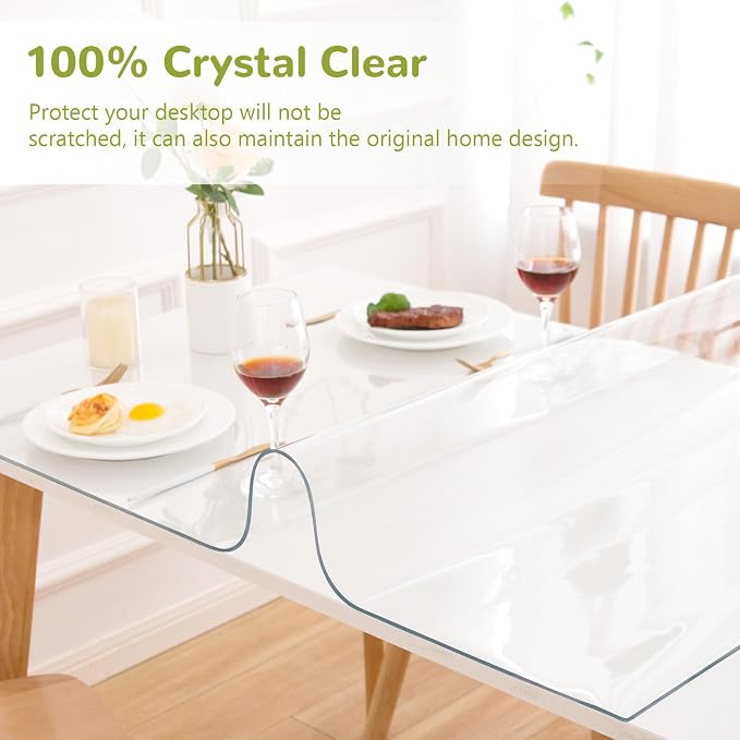 32 x 54 Inch Clear Table Cover Protector, Clear Table Protector for Dining Room Table, 1.5mm Plastic Table Cover, Waterproof Table Pad for Kitchen, Office