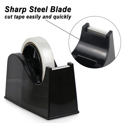 BOMEI PACK Desktop Tape Dispenser (Fits 1" & 3" Core) with Transparent Tape Refills, Clear Tape with Black Tape Holder,Weighted Non Slip Base, for Masking Tape,Heat Resistant Tape