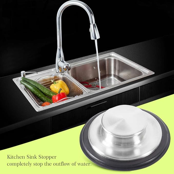 2 PCS Stainless Steel Kitchen Sink Stopper, Large Wide Rim 3.38" Diameter