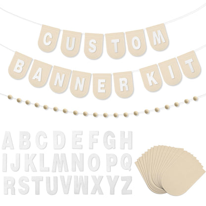 Hahafelt 125 Pcs Make Your Own Banner Kit Personalized Handmade Name Scallop Felt Banner for Baby Nurseries Kids Rooms Decor, Custom Banners for Birthday Wedding Baby Shower(Khaki)