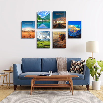 Inspirational Quotes Motivational Wall Art Decoration, Landscape Canvas Painting Suitable for Library, Office, Living Room, Home Decor, Tabletop/Hanging | 6-Pack (29 x 38 cm) Framed