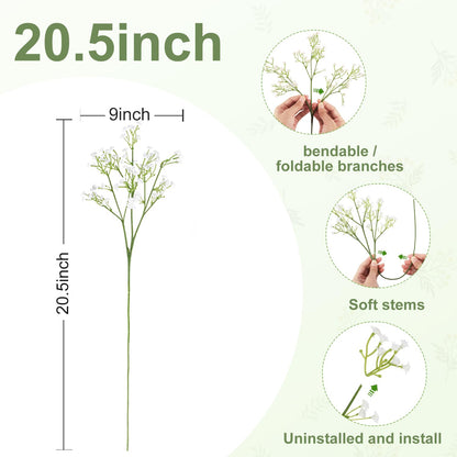 DEEMEI 15 PCS Babys Breath Artificial Flowers Fake Babys Breath Flowers Artificial Bulk White Gypsophila Bouquets Real Touch Faux Flowers for Wedding Floral Arrangement Party Home Decoration