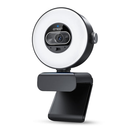 EMEET S600L 4K Webcam for Streaming with Ring Light, 4 Lighting Modes, Rainbow Effect, 1/2" Sensor, AI Imaging, 0.2S PDAF, 2 Mics, Dial Control, 4K Webcam with Light for OBS/Twitch/YouTube/Zoom/PC/Mac