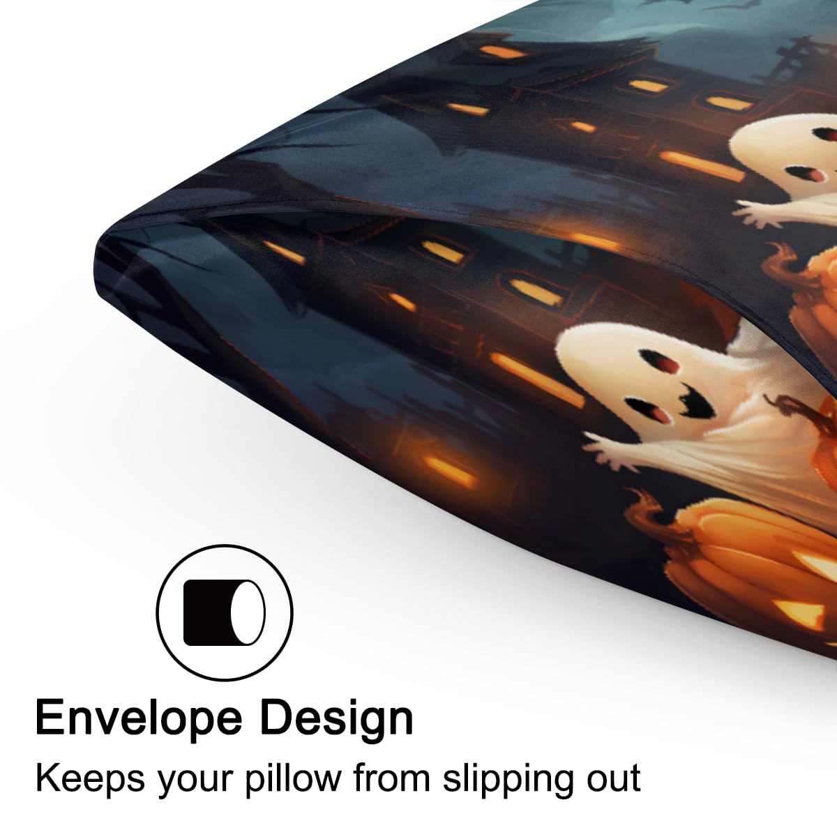 Halloween Satin Silk Pillowcase for Hair and Skin Halloween Ghosts Pillow Cases Standard Size Soft Silk Pillow Case with Envelope Closure Satin Cooling Pillow Covers (20x26 in) 1 Pack