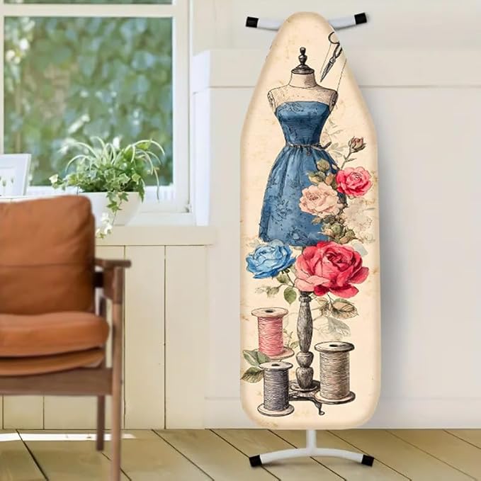 Nuxovilar Vintage Sewing Elements Ironing Board Cover& Floral Design, This