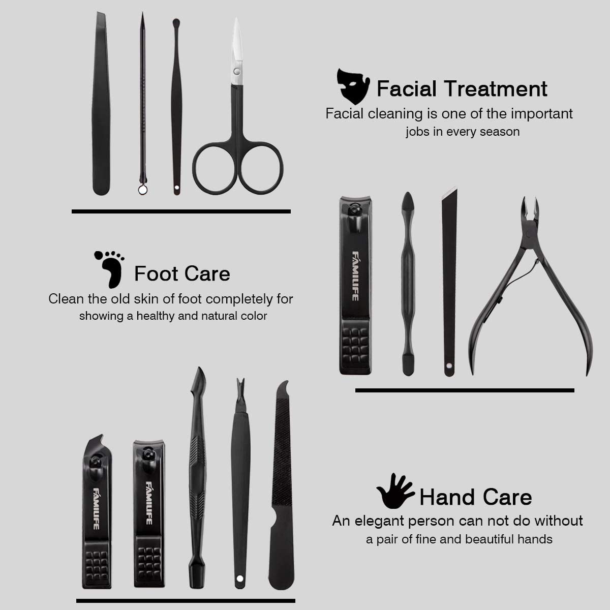 FAMILIFE Manicure Set, Nail Professional Kit Manicure Kits Nail Clipper Sets, 13PCS Stainless Steel Pedicure Sets Mens Grooming Tool, with Brown Leather Travel Case for Men