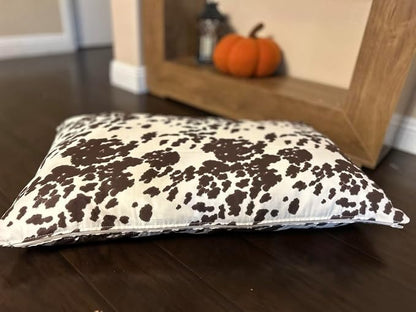 Natural Cotton Canvas Dog Bed – Raw Cotton Filled Pet Cushion Insert, Breathable Eco-Friendly Dog Mattress, Durable Washable Cover with Zipper (Cow Print Brown White, Large 48"x30"x5")