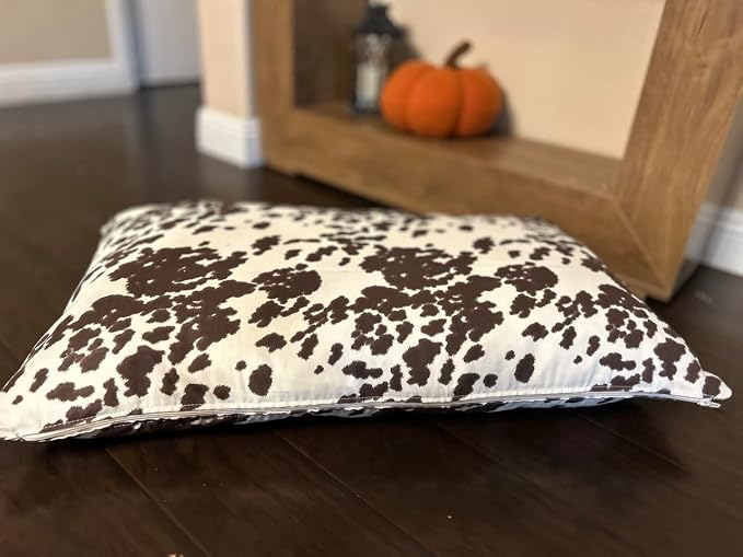 Natural Cotton Canvas Dog Bed – Raw Cotton Filled Pet Cushion Insert, Breathable Eco-Friendly Dog Mattress, Durable Washable Cover with Zipper (Cow Print Brown White, Medium 42"x29"x4")