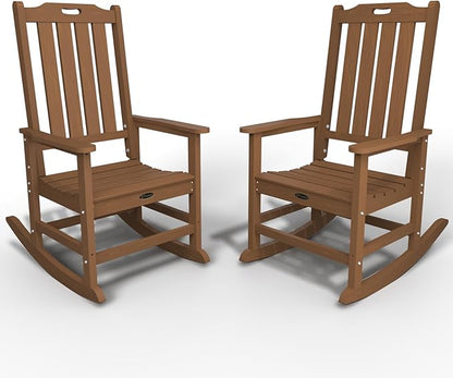 Oversized Rocking Chair Set of 2, Outdoor Rocking Chair for Adults, All Weather Resistant Porch Rocker for Lawn Garden, Wood