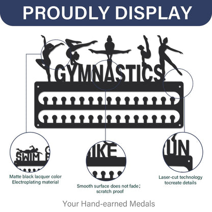 SUPERDANT Gymnastics Medal Hanger Display Sports Medal Holder Women's Gymnastics Iron Hanging 30 Hooks Metal Display Rack Organizer Race Ribbon Award Wall Hanger Gifts for Kids Athletes