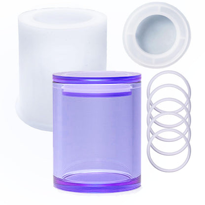 Cylinder 1 lid and 5 Rings Sealed Storage Box Silicone Resin Mold Vase Bottle Jar Shaped Epoxy Casting Molds for Candy Jewelry Ornaments Trinket Container Cup, 3D DIY Making Decor Art Crafts