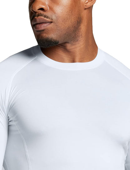 ATHLIO Men's UPF 50+ Long Sleeve Compression Shirts, Water Sports Rash Guard Base Layer, Athletic Workout Shirt, 3pack White/White/White, Large