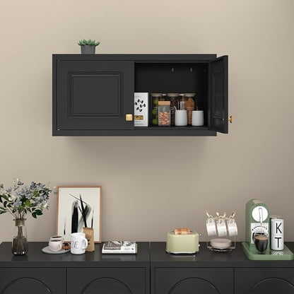 SteeLoong 15" Wall Storage Cabinet,Black Bathroom Wall Mounted Cabinet,Metal Armoire Wardrobe Closet Storage Cabinets for Basement,Livingroom Home Office