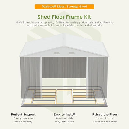 Patiowell 10 x 12 FT Metal Storage Shed for Outdoor with Floor Frame, Steel Yard Shed with Design of Lockable Doors, Utility and Tool Storage for Garden, Backyard, Patio, Outside use, Grey