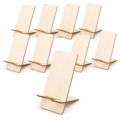 LOGOFUN 10pcs DIY Unfinished Wooden Phone Stand Blank Wood Phone Holder Creative Present for Birthday Friendship Craft