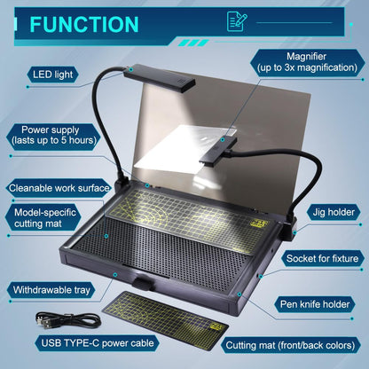 Portable Workbench for Cutting and Assembly Workbench with Drawer, Model Kit Tool for Building, Model Kit Tools with LED Lights, for High-Precision WorkMagnifiers.