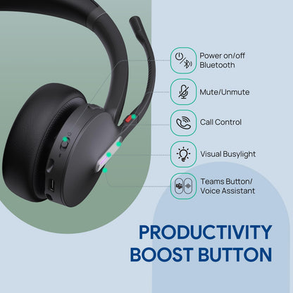 Yealink WH64 DECT & Bluetooth Wireless Mono Headset, 606ft Long Range Work Headphones, 3X Noise Cancelling Mic, 26H Calls, Office Single On Ear Headsets (Desk Phone,PC,Cellphone) for Teams Zoom UC
