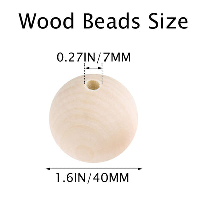 TBFYS 1.6IN(40MM) Wood Beads for Crafts, Extra Large Wooden Balls Bead Unfinished Wood Spacer Beads with Large Holes for Macrame Farmhouse Country Garland Decor（20PCS）